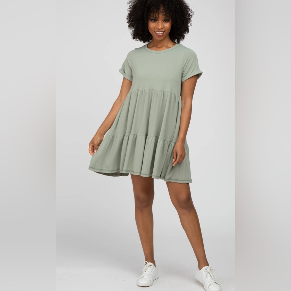 PINK BLUSH Ribbed tiered dress